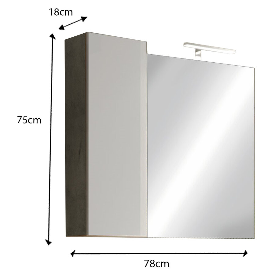 Hamburg 78 cm Wit/Beton Badkamer Spiegel met Kast Hamburg 78 cm Wit/Beton Badkamer Spiegel met Kast