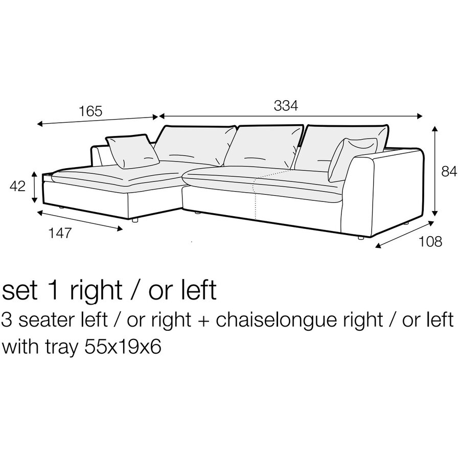 Milou Lichtgrijs 3-zits Hoekbank met Tray Links