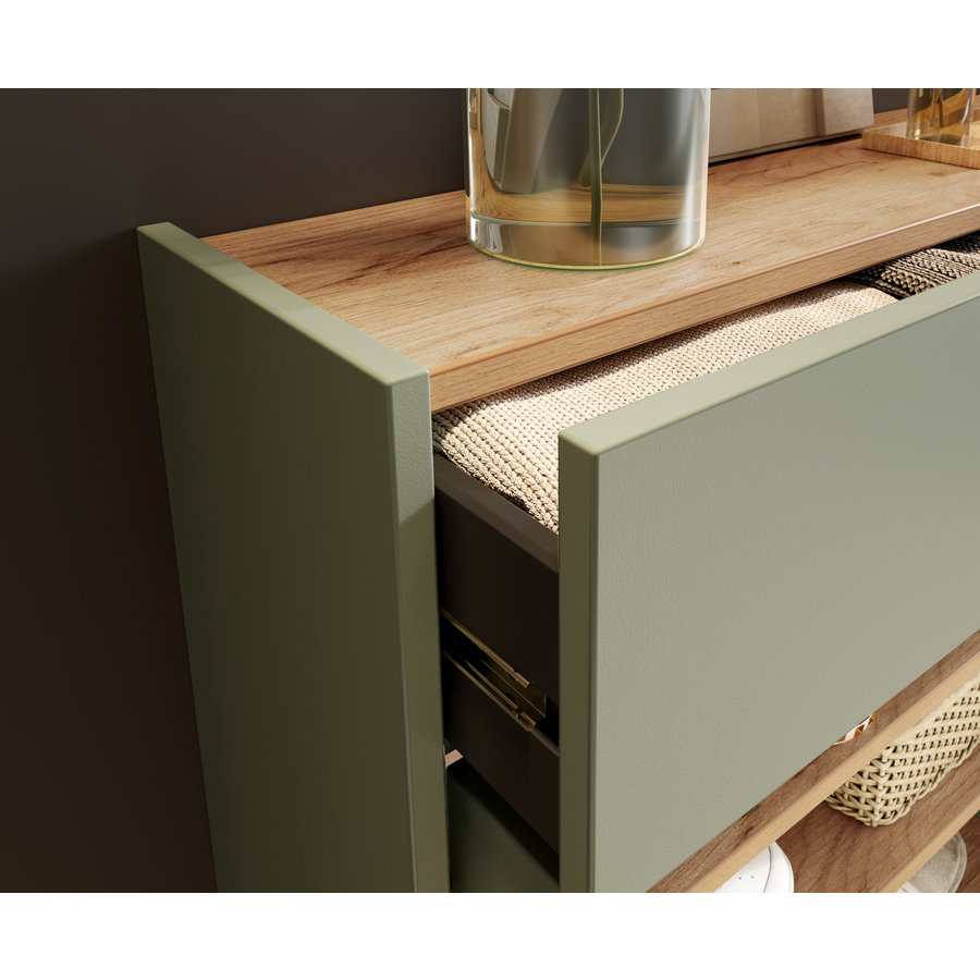 Ameca Taupe Groen / Eiken Schoenenkast Hoog Ameca Taupe Groen / Eiken Schoenenkast Hoog