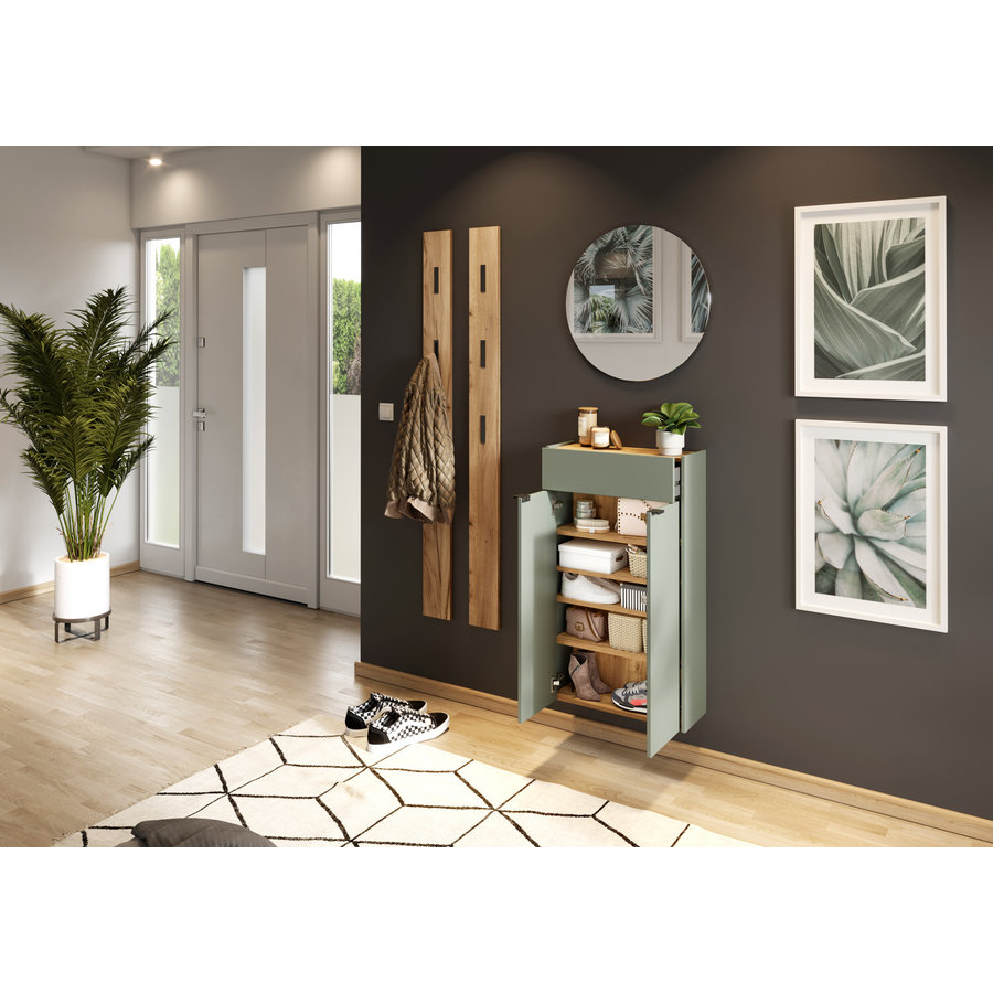 Ameca Taupe Groen / Eiken Schoenenkast Hoog Ameca Taupe Groen / Eiken Schoenenkast Hoog