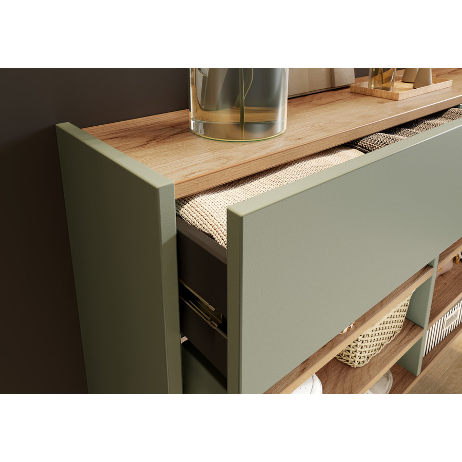 Ameca Taupe Groen / Eiken Schoenenkast Laag Ameca Taupe Groen / Eiken Schoenenkast Laag