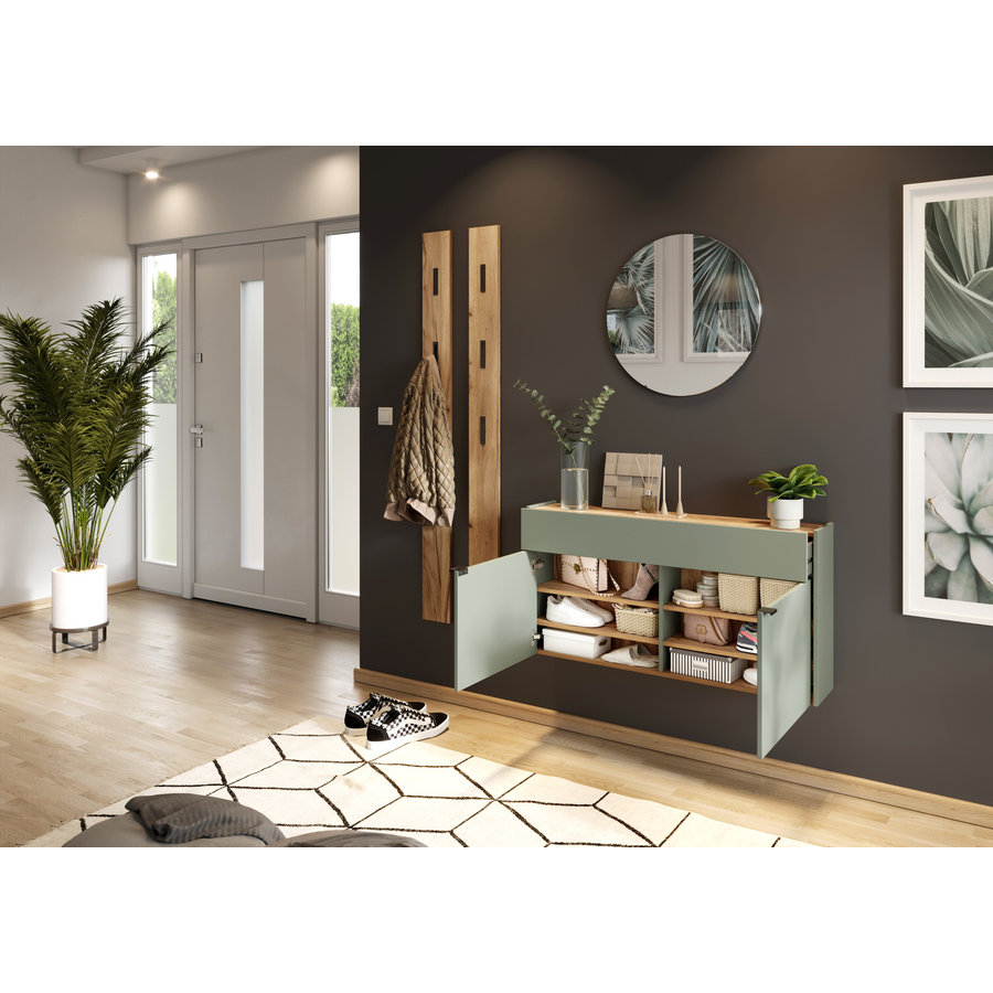 Ameca Taupe Groen / Eiken Schoenenkast Laag Ameca Taupe Groen / Eiken Schoenenkast Laag