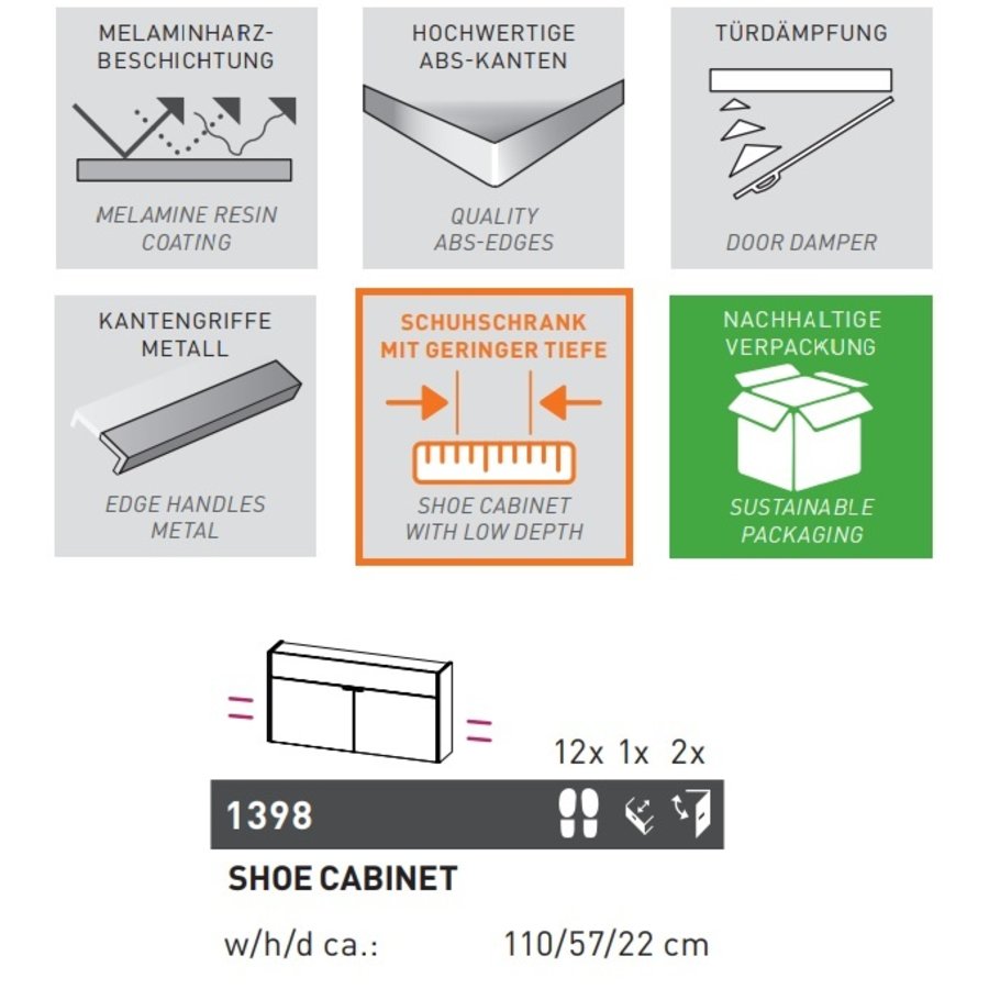Ameca Grafiet / Eiken Schoenenkast Laag