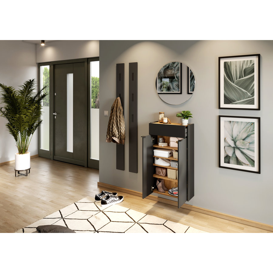 Ameca Grafiet / Eiken Schoenenkast Hoog