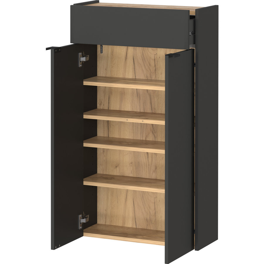 Ameca Grafiet / Eiken Schoenenkast Hoog
