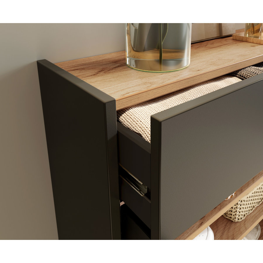 Ameca Grafiet / Eiken Schoenenkast Hoog