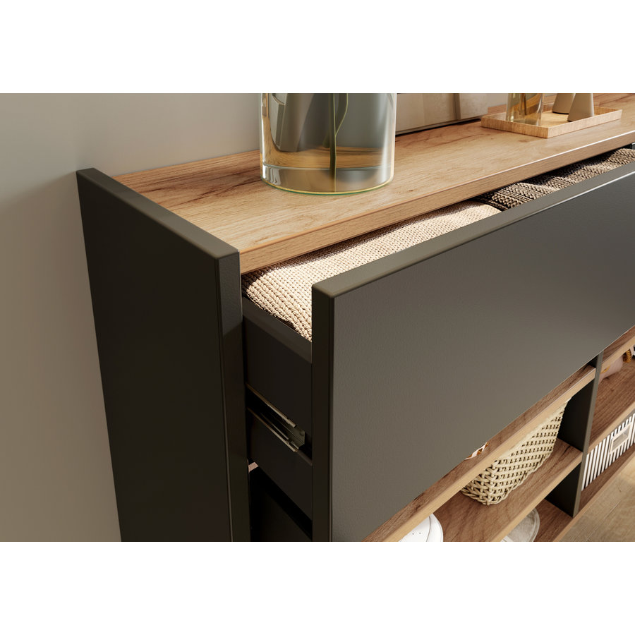 Ameca Grafiet / Eiken Schoenenkast Laag