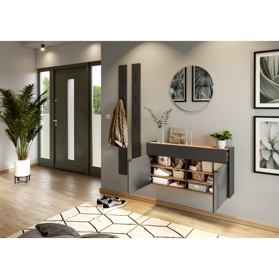 Ameca Grafiet / Eiken Schoenenkast Laag