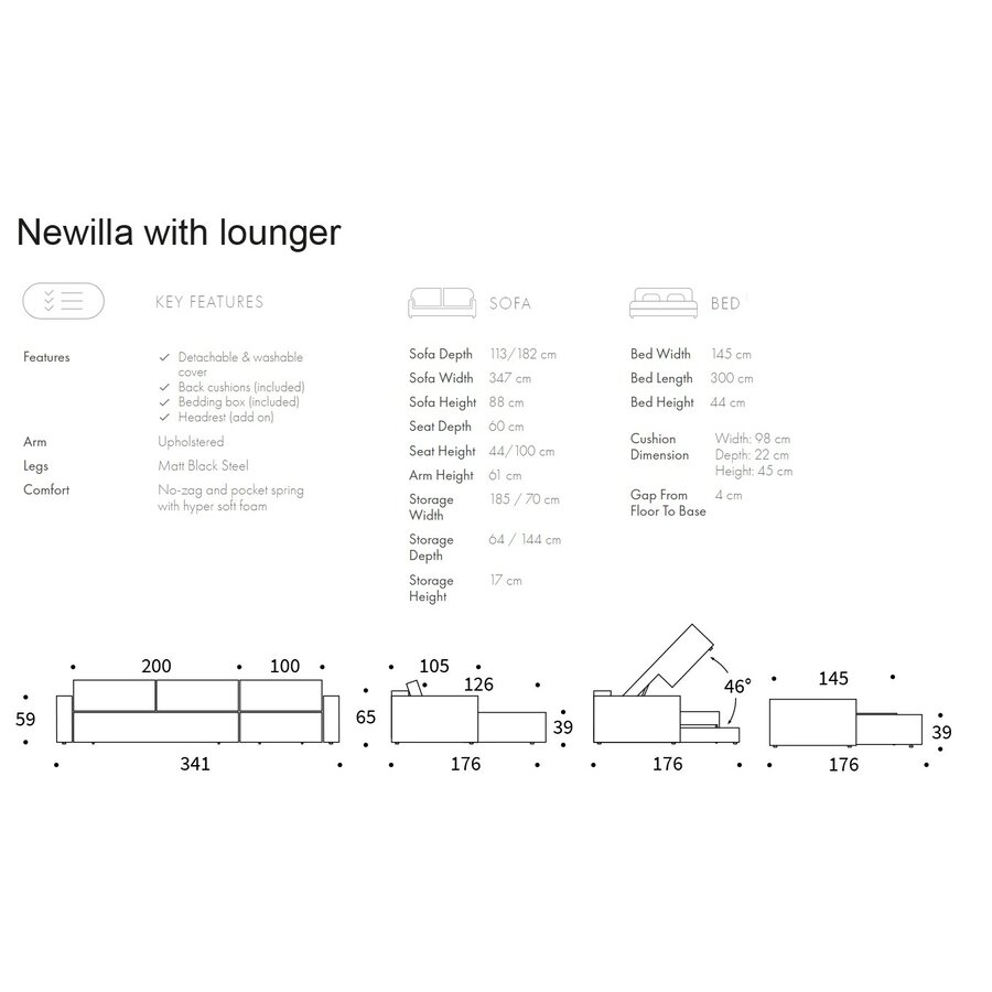 Newilla Taupe Bouclé Slaapbank met Chaise Longue Newilla Taupe Bouclé Slaapbank met Chaise Longue