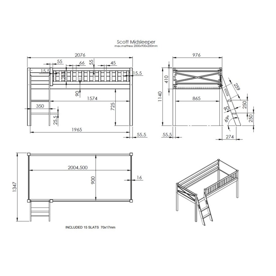 KidsOnly Scott Wit Hoogslaper met Schuine Ladder kopen bij Furnea