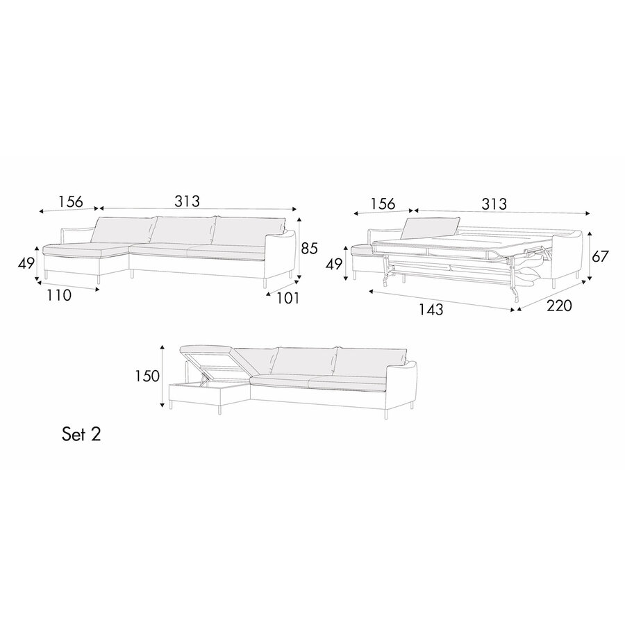 Frances Set 2 + Chaise Longue Slaapbank 163 x 210 cm Frances Set 2 + Chaise Longue Slaapbank 163 x 210 cm