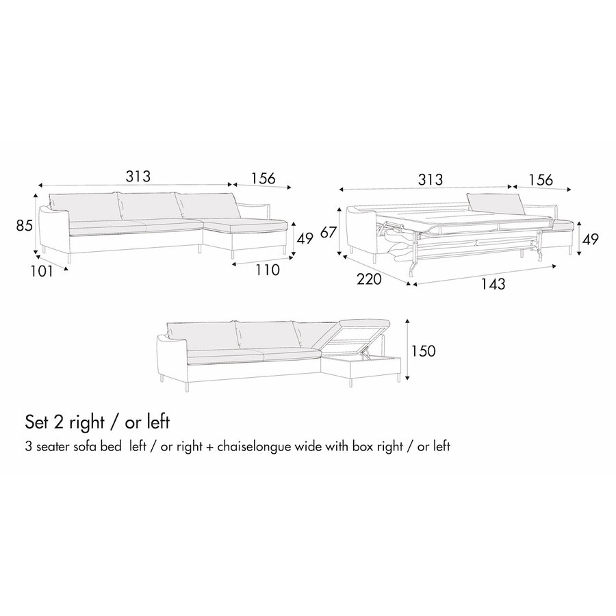 Frances Set 2 + Chaise Longue Slaapbank 163 x 210 cm Frances Set 2 + Chaise Longue Slaapbank 163 x 210 cm