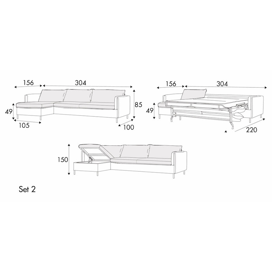 Pixie Set 2 + Chaise Longue Slaapbank 304 x 220 cm Pixie Set 2 + Chaise Longue Slaapbank 304 x 220 cm