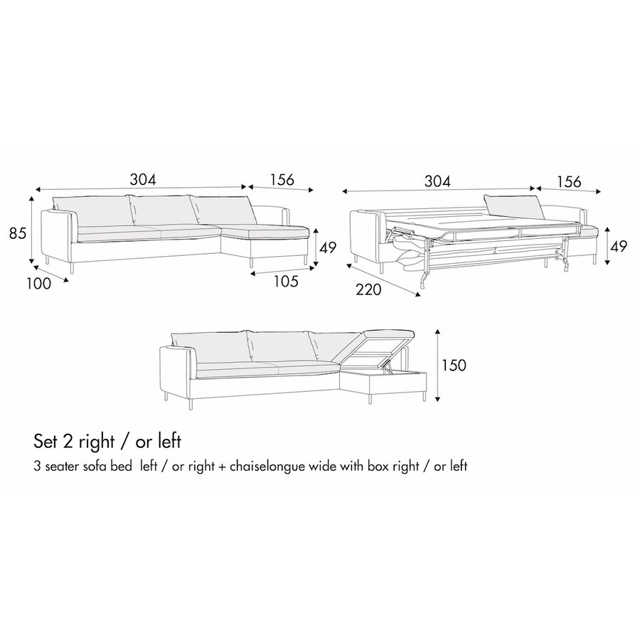 Pixie Set 2 + Chaise Longue Slaapbank 304 x 220 cm Pixie Set 2 + Chaise Longue Slaapbank 304 x 220 cm