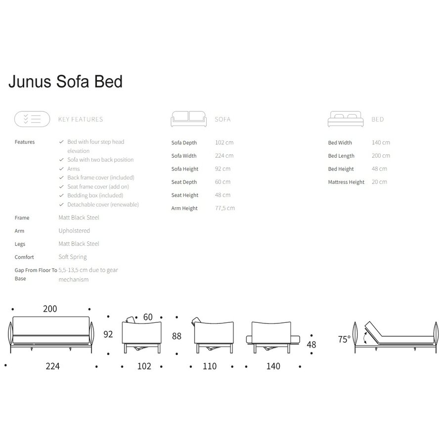 Junus Houtskool Zwart Bouclé Slaapbank 140 cm Junus Houtskool Zwart Bouclé Slaapbank 140 cm