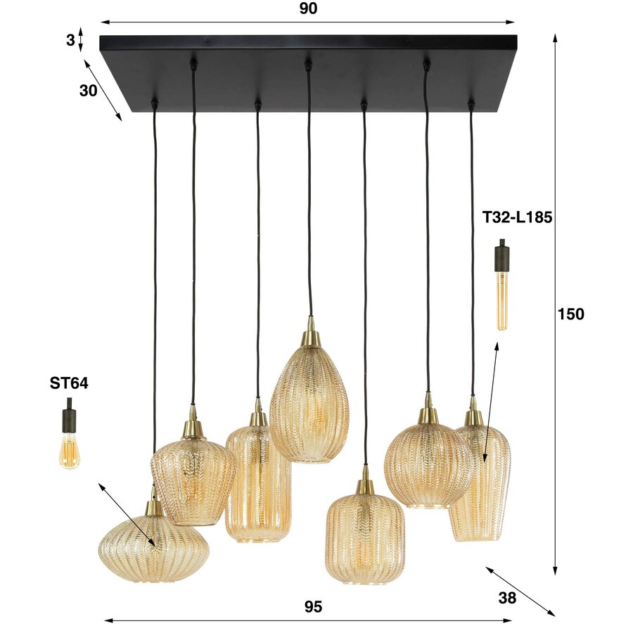 V-Shape Amber Hanglamp 4+3