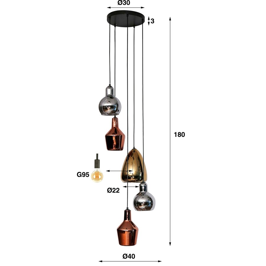 Tricolore Getrapt Hanglamp 5L Tricolore Getrapt Hanglamp 5L