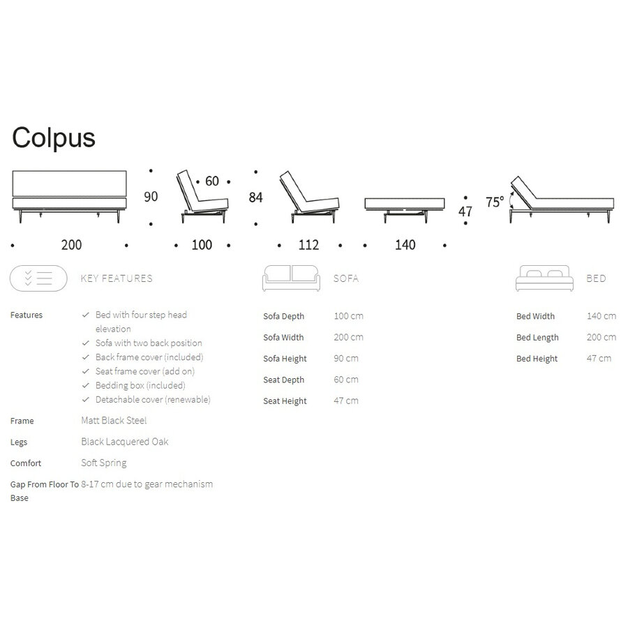 Colpus Houtskool Zwart Bouclé Slaapbank Colpus Houtskool Zwart Bouclé Slaapbank