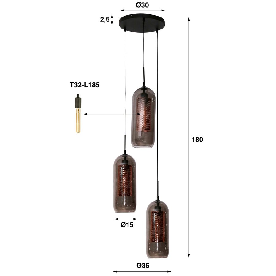 Tink Glas-Geperforeerd Staal Hanglamp 3L Getrapt Tink Glas-Geperforeerd Staal Hanglamp 3L Getrapt