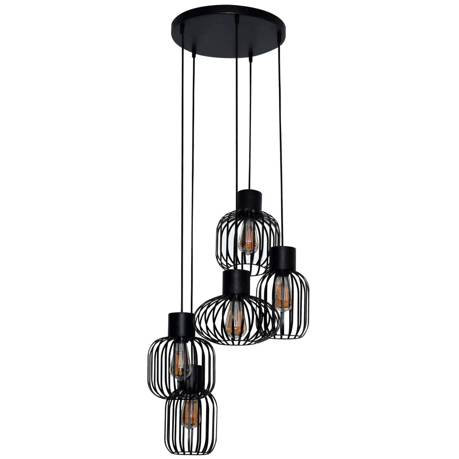 Mix Metaal Houtskool Zwart Hanglamp 5L Getrapt