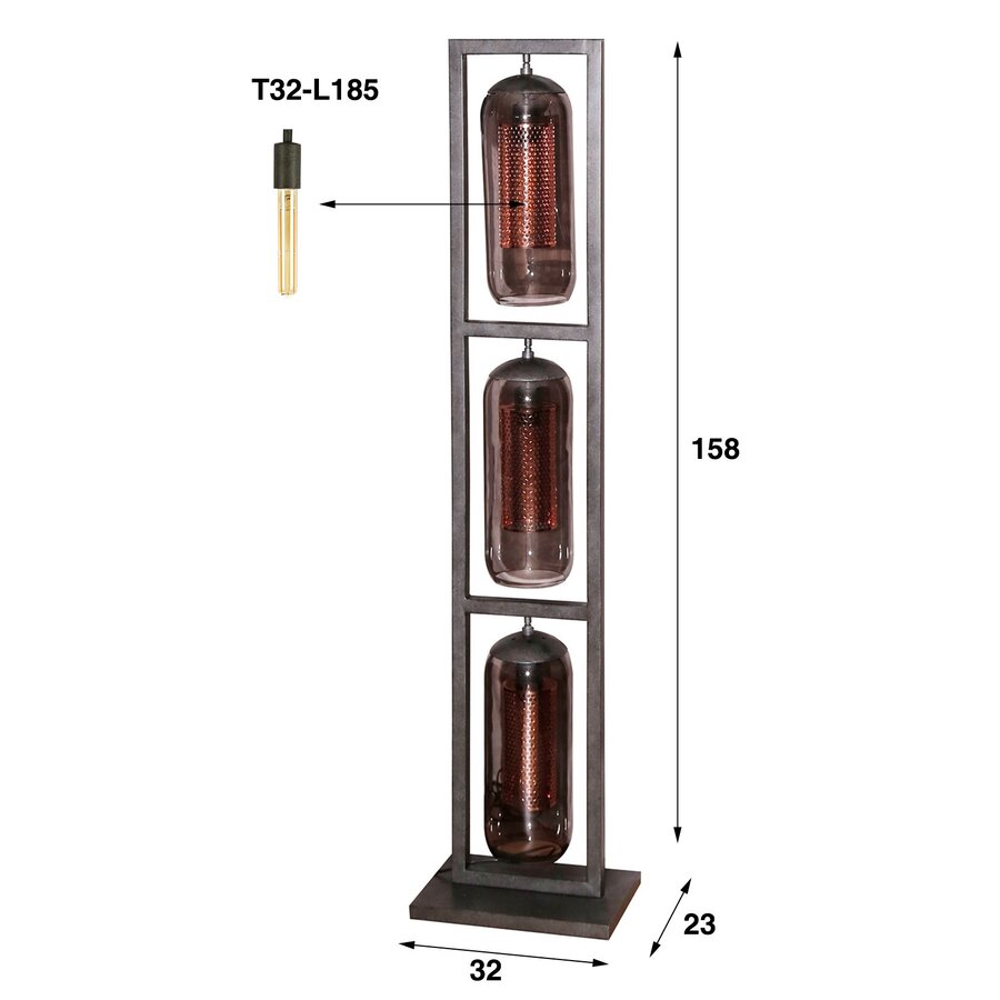 Tink Glas-Geperforeerd Staal Vloerlamp 3L Tower Tink Glas-Geperforeerd Staal Vloerlamp 3L Tower