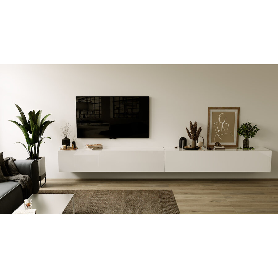 Valentino 276 cm Hoogglans Wit TV Wandmeubel Valentino 276 cm Hoogglans Wit TV Wandmeubel
