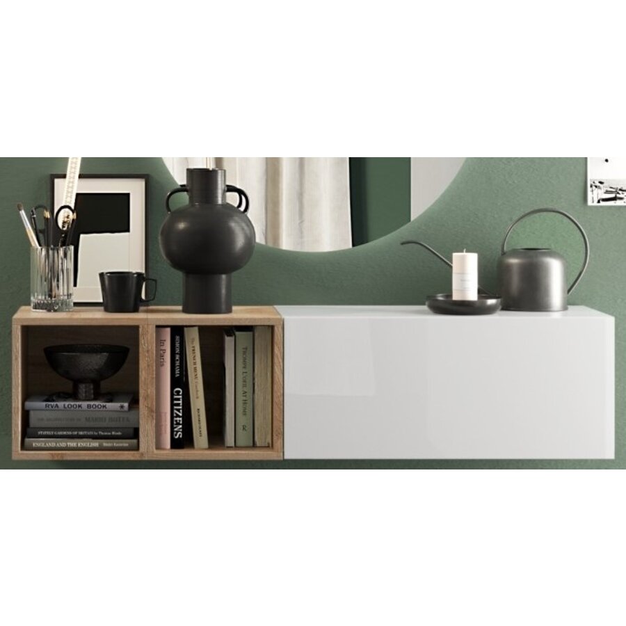 Infinity 2.0 Hoogglans Wit / Eiken Wandkast Infinity 2.0 Hoogglans Wit / Eiken Wandkast