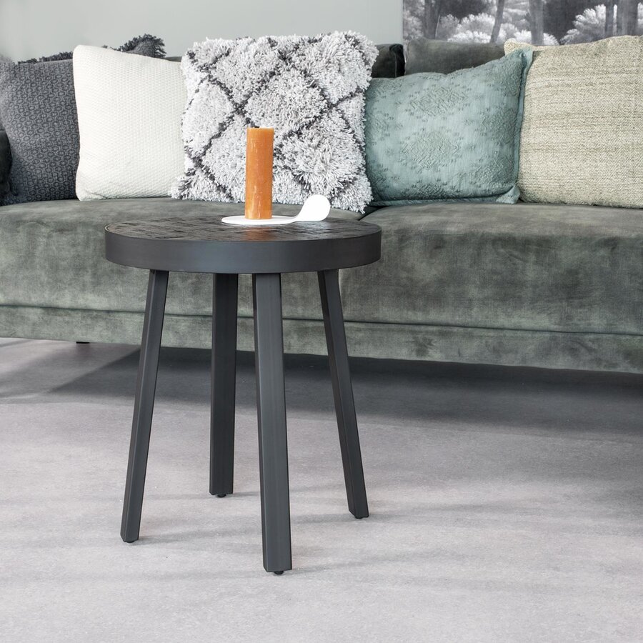 Black Herringbone Ronde Bijzettafel Tweedekans