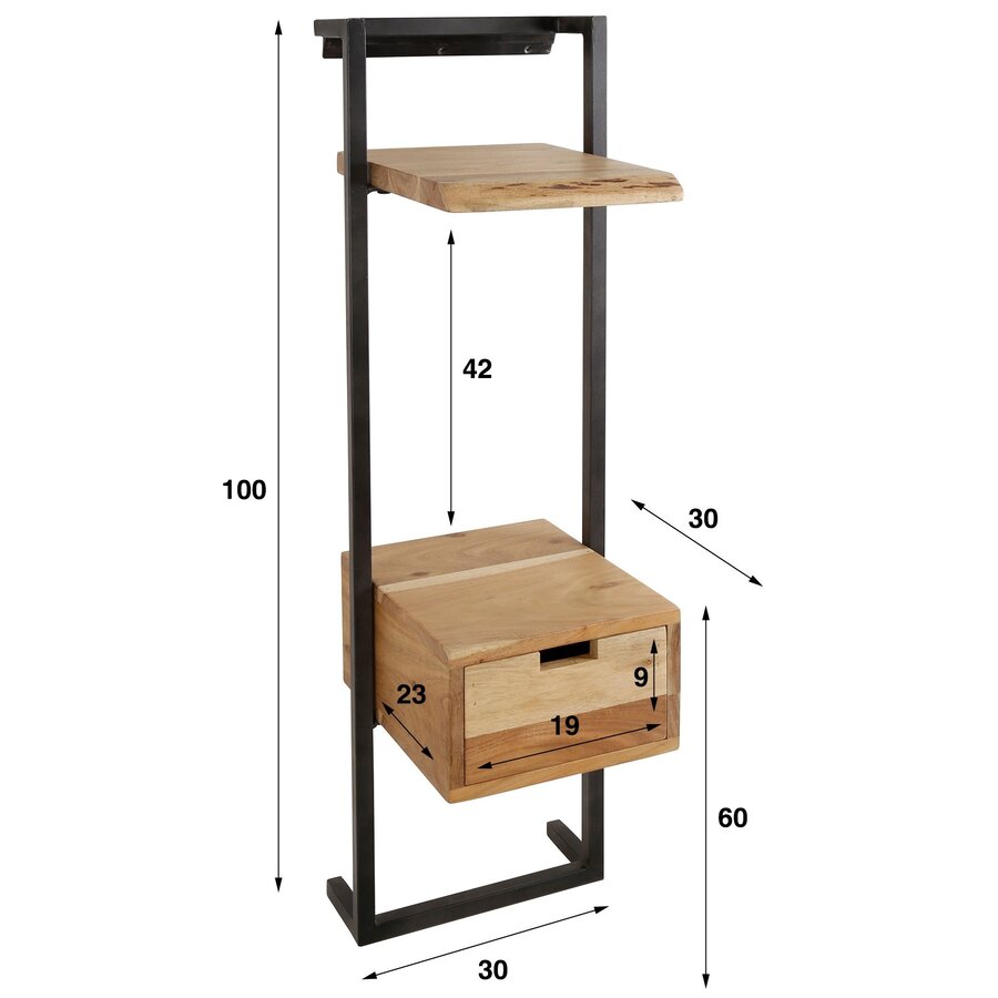 Minima Massief Acacia Nachtkastje Hangend Minima Massief Acacia Nachtkastje Hangend