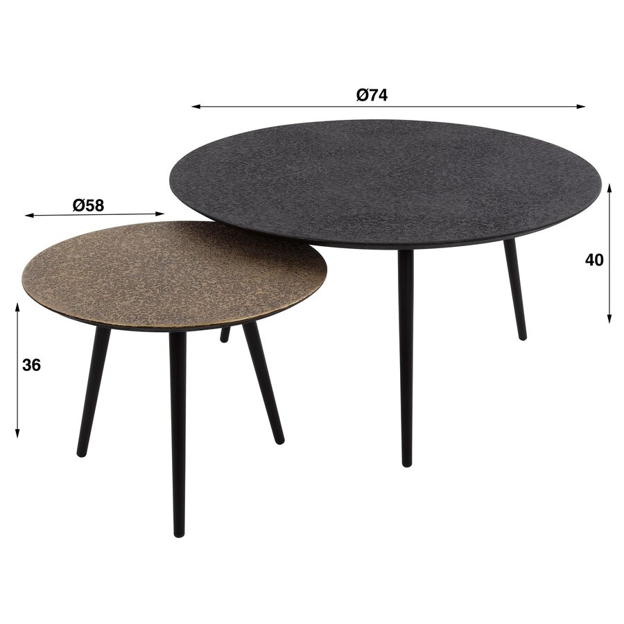 Chezelle Rond Salontafel Set Zwart/Brons Chezelle Rond Salontafel Set Zwart/Brons