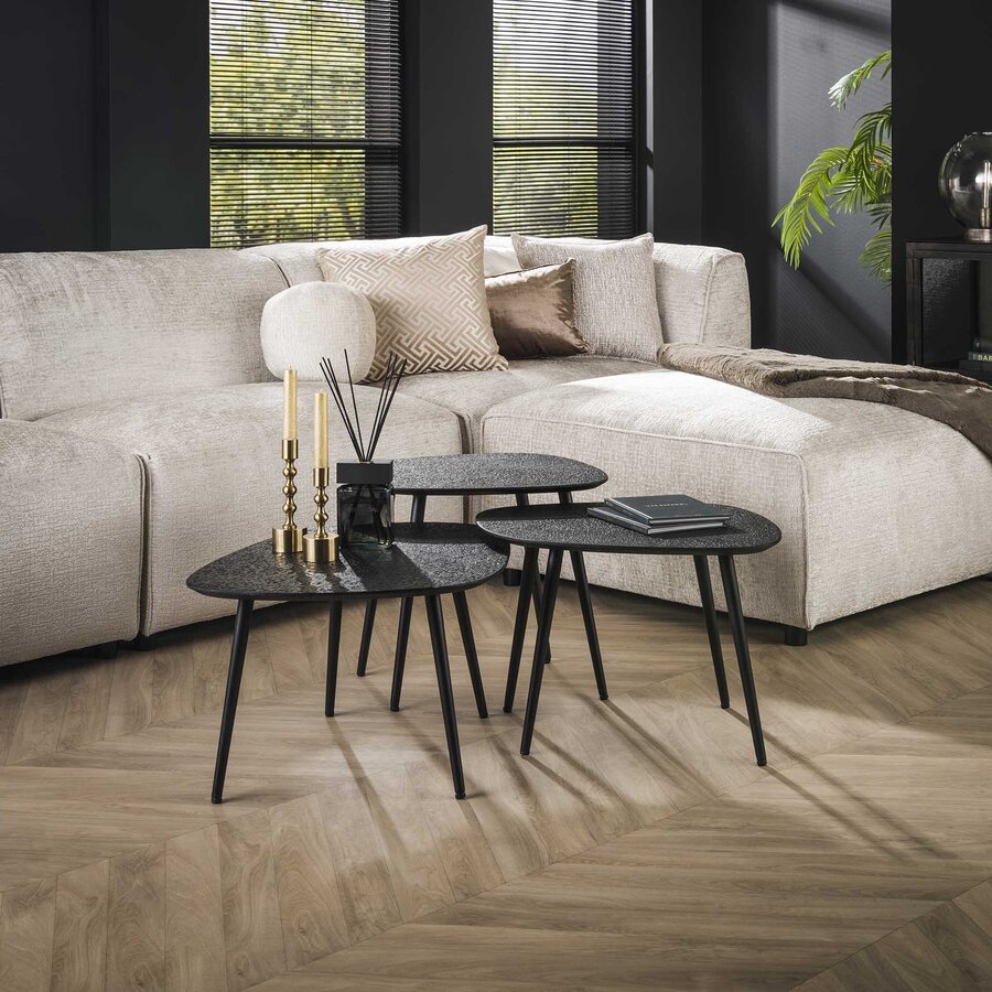 Chezelle Vierhoekig Salontafel Set van 3 Zwart Chezelle Vierhoekig Salontafel Set van 3 Zwart