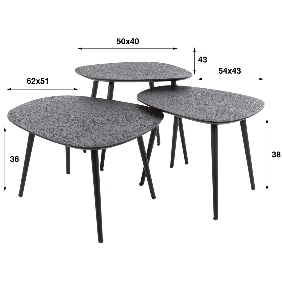 Chezelle Vierhoekig Salontafel Set van 3 Zwart Chezelle Vierhoekig Salontafel Set van 3 Zwart