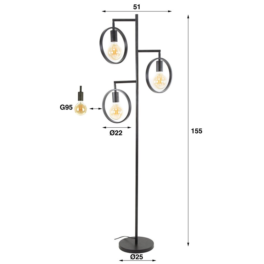 Ring Houtskool Zwart Vloerlamp 3L Ring Houtskool Zwart Vloerlamp 3L