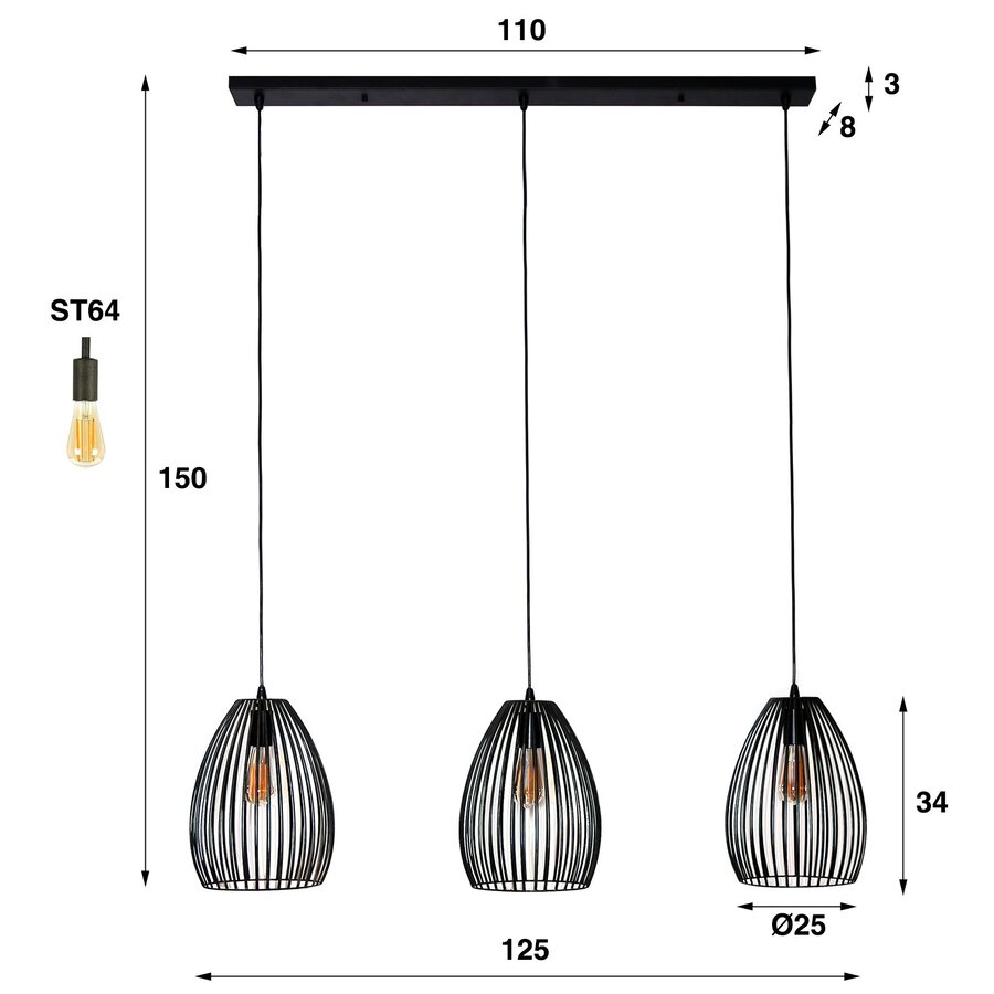 Stripe Metaal Zwart Bruin Hanglamp 3L Stripe Metaal Zwart Bruin Hanglamp 3L