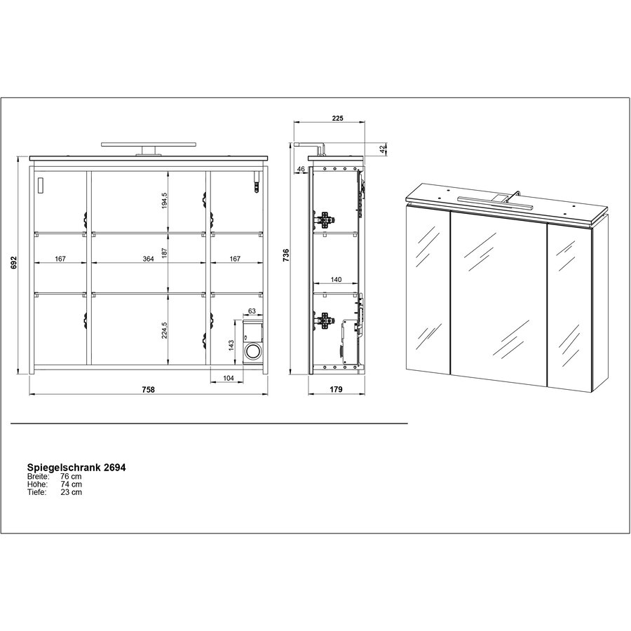 Modesto Grafiet Badkamer LED Spiegelkast Modesto Grafiet Badkamer LED Spiegelkast