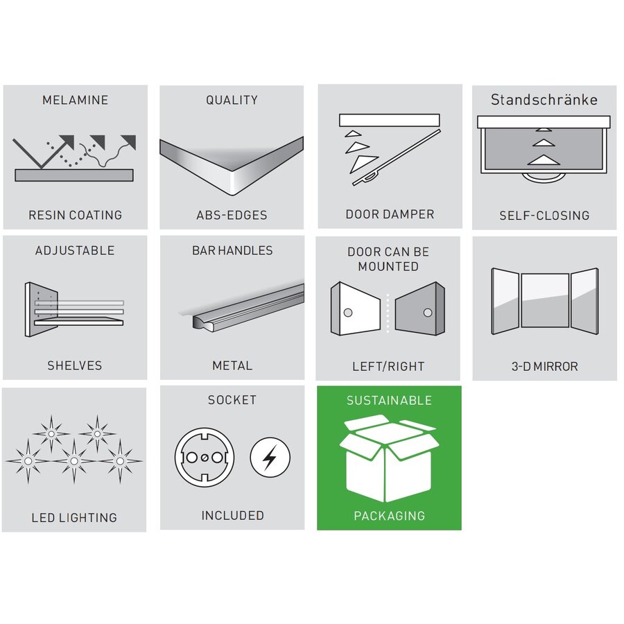 Modesto Grafiet Badkamer LED Spiegelkast Modesto Grafiet Badkamer LED Spiegelkast