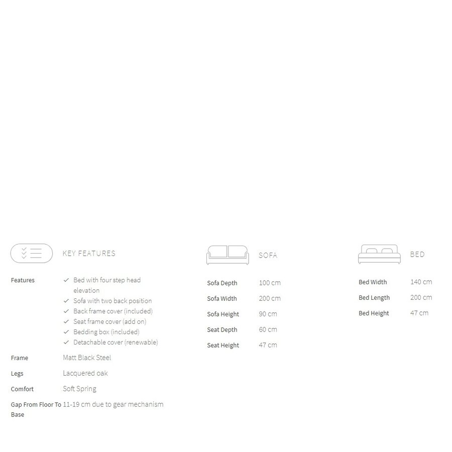 Aslak Houtskool Zwart Bouclé Slaapbank 140 cm
