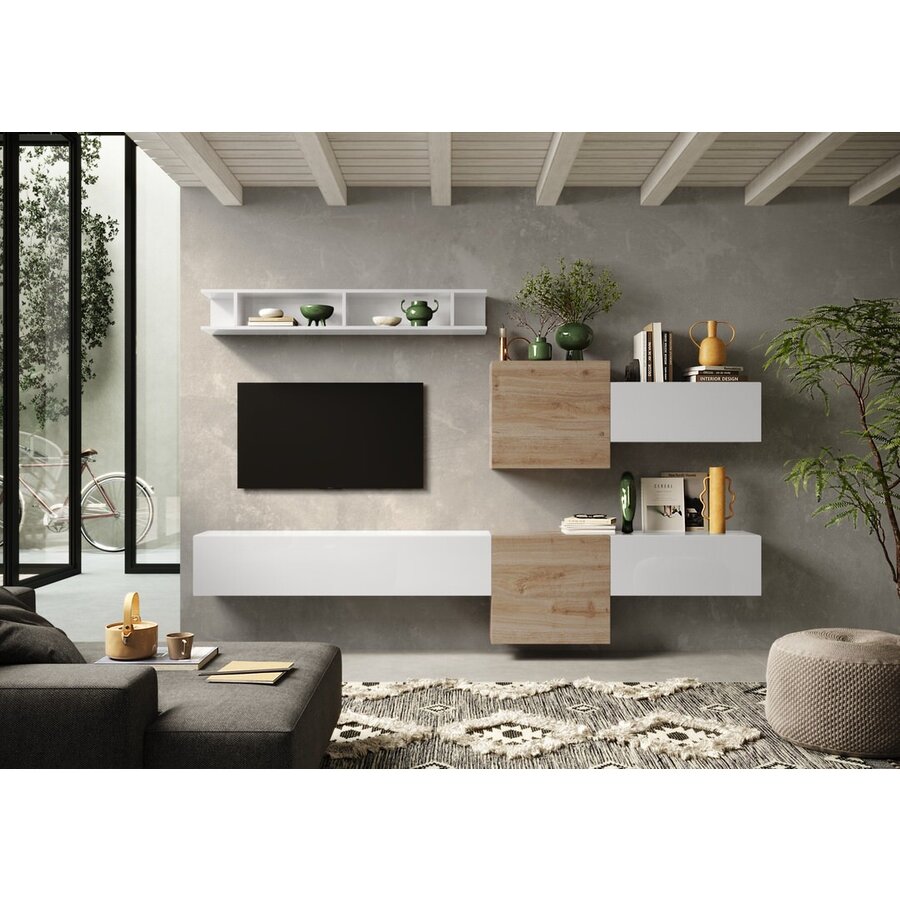 Infinity 2.0 Hoogglans Wit / Kadiz Eiken TV Meubel Set 22 Infinity 2.0 Hoogglans Wit / Kadiz Eiken TV Meubel Set 22