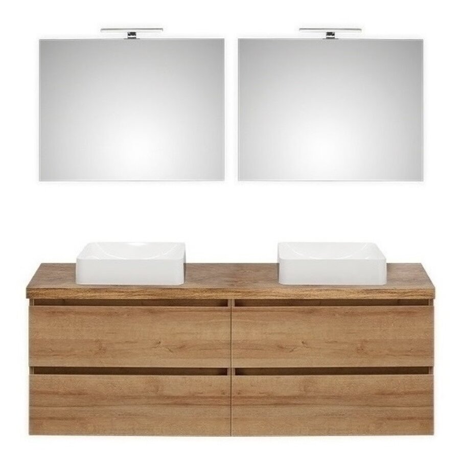 Bali HPL 159 cm Badmeubel Set Een Eiken Bali HPL 159 cm Badmeubel Set Een Eiken