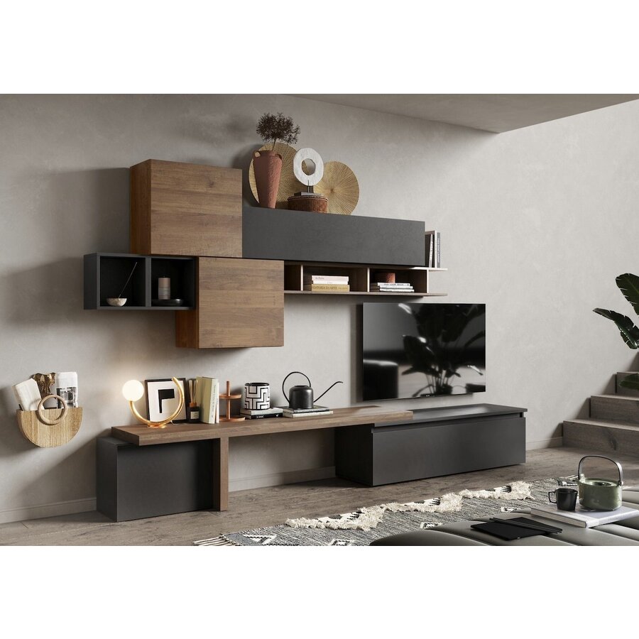 Infinity 2.0 Lava Zwart / Mercure Eiken TV Meubel Set 28