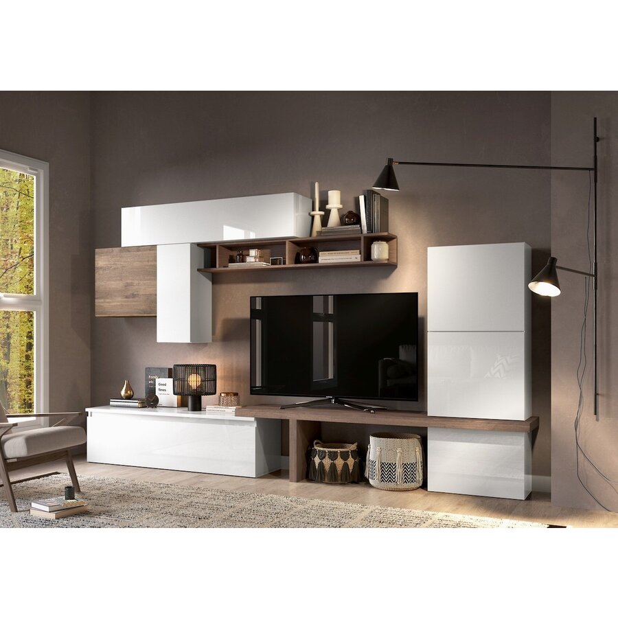 Infinity 2.0 Hoogglans Wit / Eiken TV Meubel Set 46 Infinity 2.0 Hoogglans Wit / Eiken TV Meubel Set 46