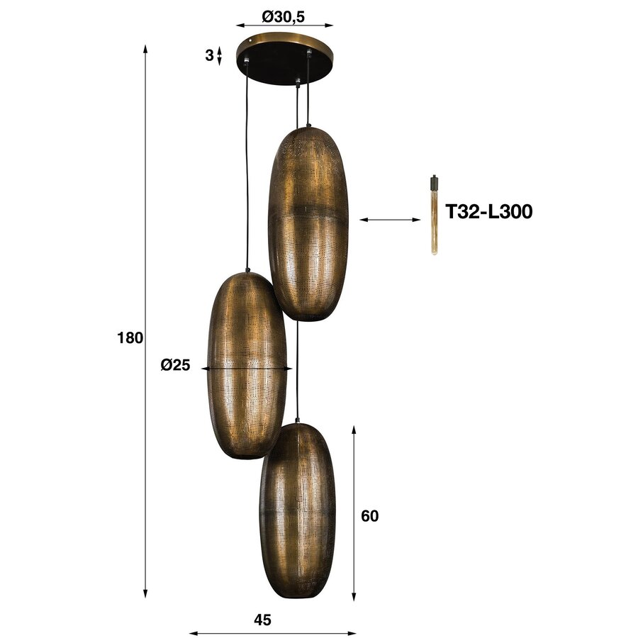 Cosmic Getrapt Hanglamp 3L Brons Cosmic Getrapt Hanglamp 3L Brons