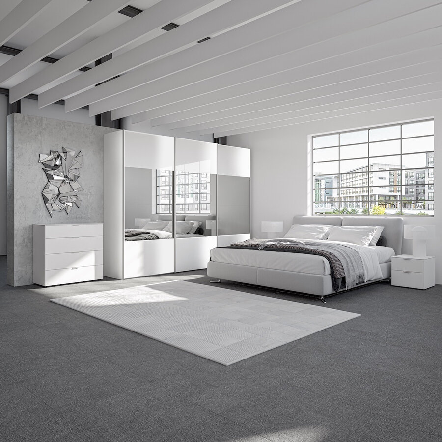 Hoogglans Wit/Spiegel 379 cm Schuifdeurkast Hoogglans Wit/Spiegel 379 cm Schuifdeurkast