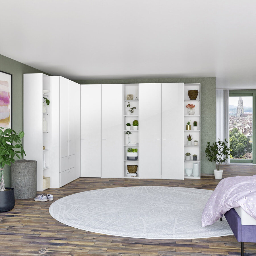 Hoogglans Wit 90° Hoek Kledingkast 8 Deuren Hoogglans Wit 90° Hoek Kledingkast 8 Deuren