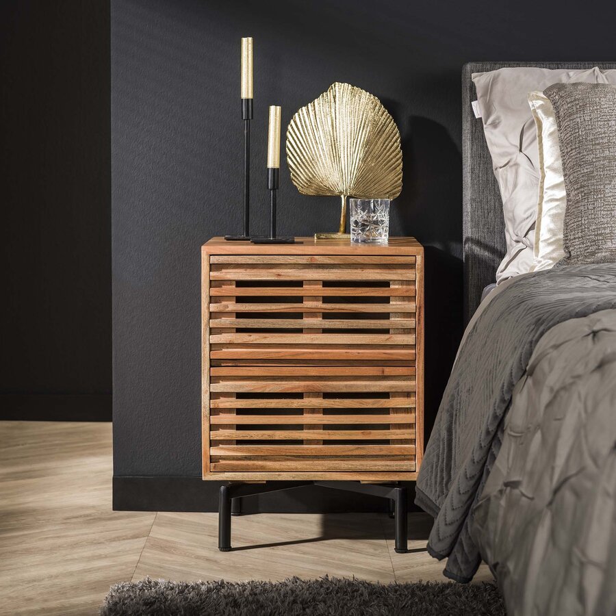 Slide Massief Acacia Nachtkastje 2-Lades Slide Massief Acacia Nachtkastje 2-Lades