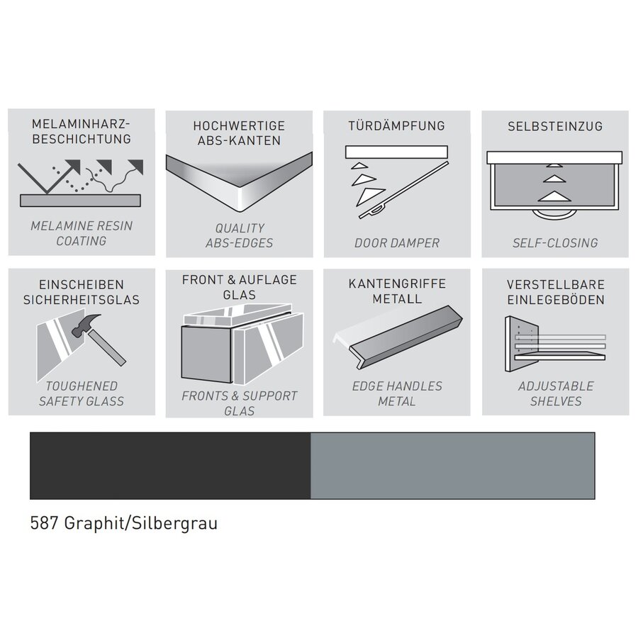Oakland Grafiet/Zilvergrijs Dressoir 2-Deuren 4-Lades Oakland Grafiet/Zilvergrijs Dressoir 2-Deuren 4-Lades