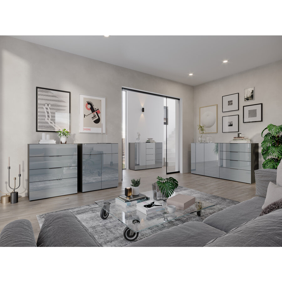 Oakland Grafiet/Zilvergrijs Dressoir 2-Deuren 4-Lades Oakland Grafiet/Zilvergrijs Dressoir 2-Deuren 4-Lades