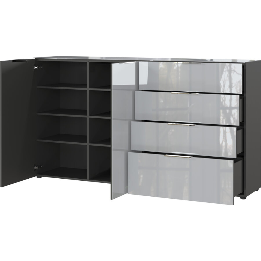 Oakland Grafiet/Zilvergrijs Dressoir 2-Deuren 4-Lades Oakland Grafiet/Zilvergrijs Dressoir 2-Deuren 4-Lades