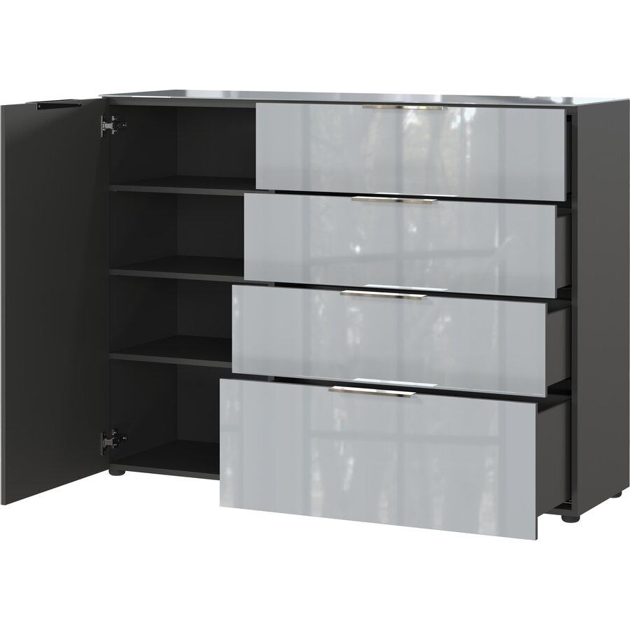Oakland Grafiet/Zilvergrijs Dressoir 1-Deur 4-Lades Oakland Grafiet/Zilvergrijs Dressoir 1-Deur 4-Lades