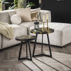 Davidi Design Peri Teakhout Salontafel Set Zwart/Goud